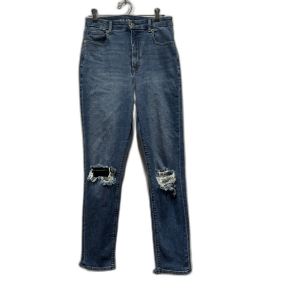 American Eagle Jeans Curvy Mom Jeans Hi-Rise Stretch Medium Wash Women sz 4 Long - Picture 1 of 11